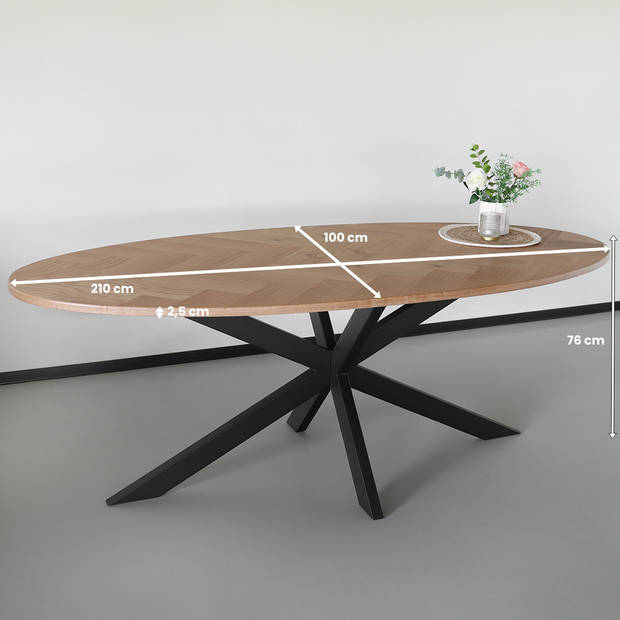 Eettafel ovaal visgraat 210cm Obie bruin ovale tafel