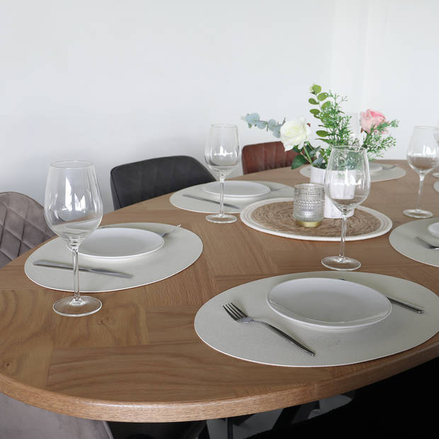 Eettafel ovaal visgraat 210cm Obie bruin ovale tafel