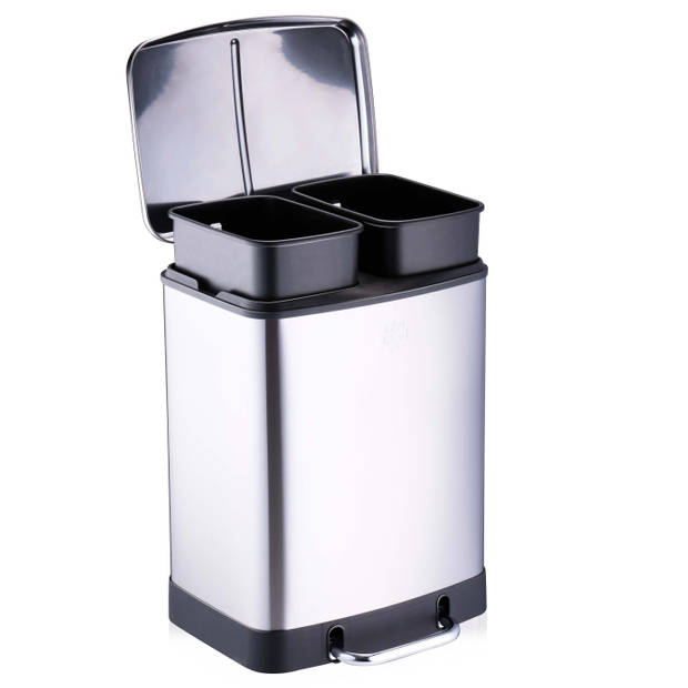 Dirt Devil Pedaalemmer 2 x 12L - Afvalscheidingprullenbakken - Soft Close Mechanisme - 37 x 34,4 x 50,3 CM - Zilver