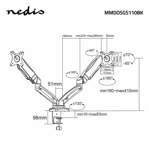 Nedis Monitorbeugel voor Bureaus - MMDOSGS110BK - Zwart