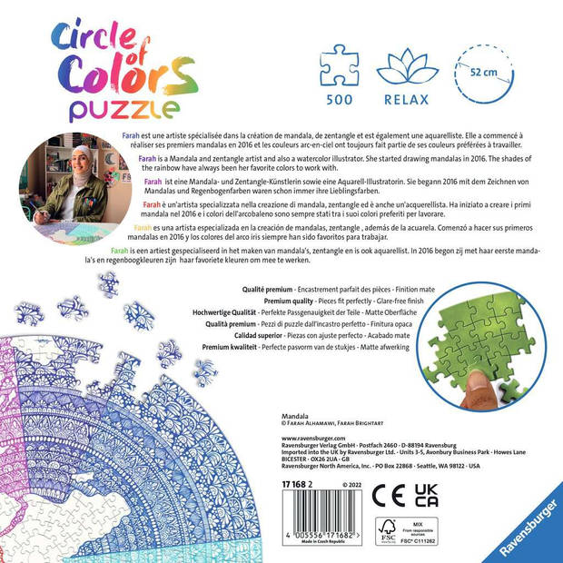 Ravensburger Puzzel 500 stukjes Round puzzle - Circle of colors - Mandala