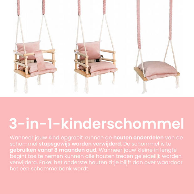 Luxe houten 3 in 1 roze meegroei baby schommel en Kinder schommel