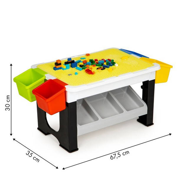 Speeltafel met bouwplaat en vlakke kant - Kindertafel met 7 Opbergbakken en 300 bouwblokjes