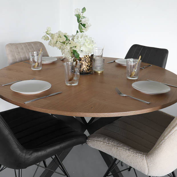 Eettafel rond visgraat Ozzy bruin 120cm ronde tafel