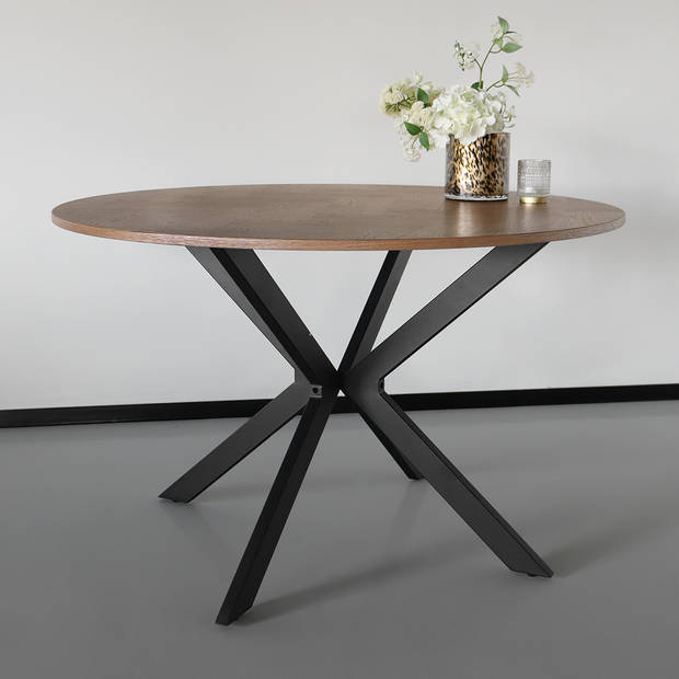 Eettafel rond visgraat Ozzy bruin 120cm ronde tafel