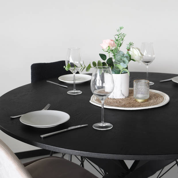 Eettafel rond visgraat Ozzy zwart 130cm ronde tafel