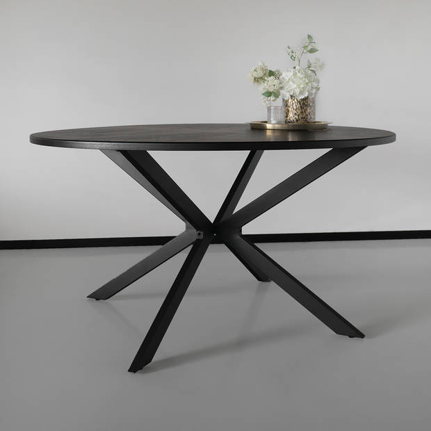 Eettafel rond visgraat Ozzy zwart 140cm ronde tafel