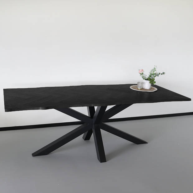 Eettafel langwerpig visgraat 220cm Otis zwart langwerpige tafel