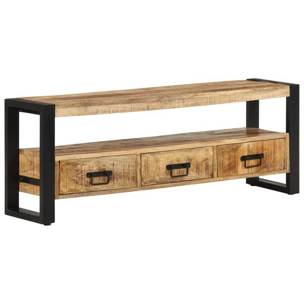 The Living Store mediakast massief mangohout - TV-kast - 120 x 30 x 45 cm - met 3 lades en industriële poten