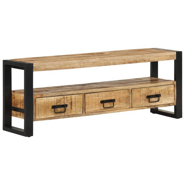 The Living Store mediakast massief mangohout - TV-kast - 120 x 30 x 45 cm - met 3 lades en industriële poten