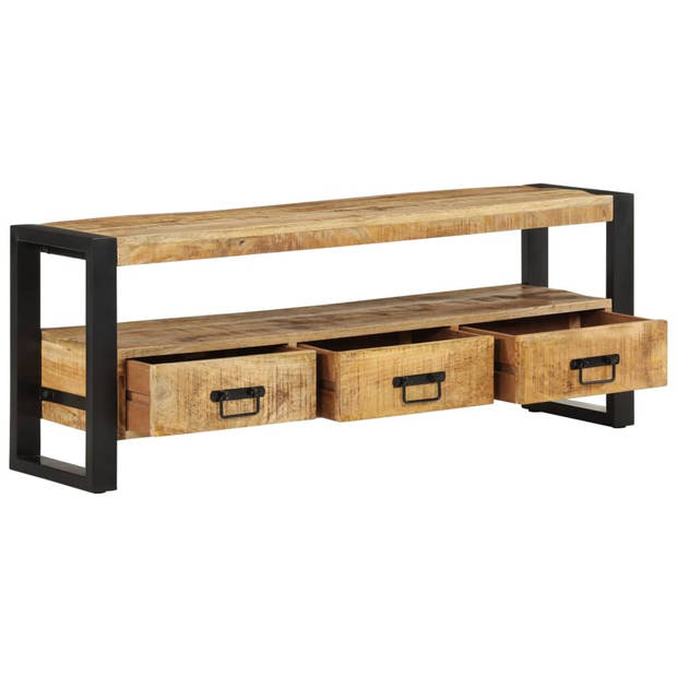 The Living Store mediakast massief mangohout - TV-kast - 120 x 30 x 45 cm - met 3 lades en industriële poten