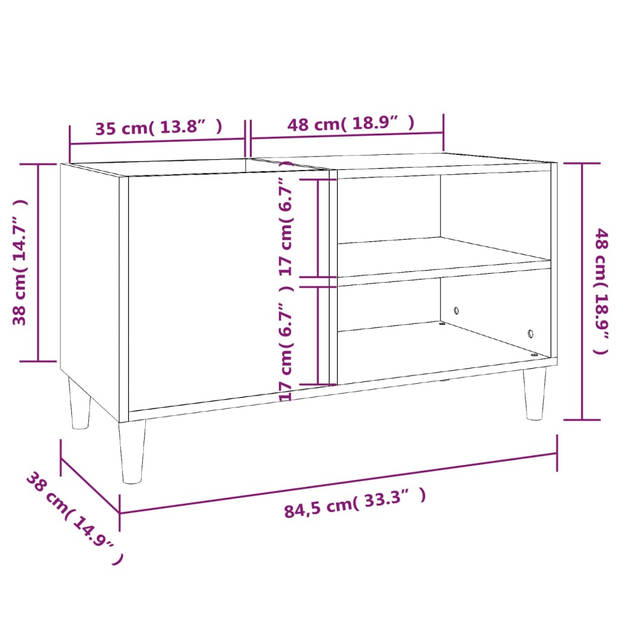 vidaXL Platenkast 84,5x38x48 cm bewerkt hout gerookt eikenkleurig