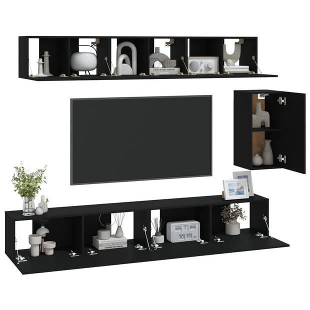 The Living Store Televisiemeubelset - Klassiek Design - Stevig Bewerkt Hout - Voldoende Opbergruimte - Wandgemonteerd -