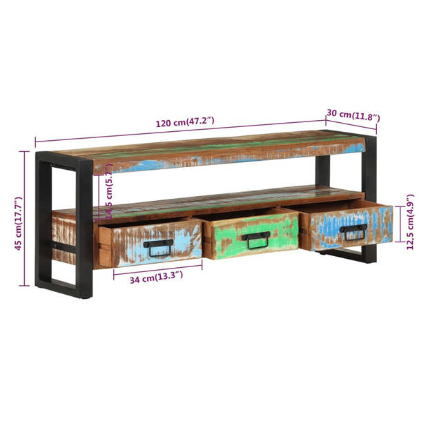 The Living Store TV-meubel - Massief gerecycled hout - 120 x 30 x 45 cm - Industriële stijl