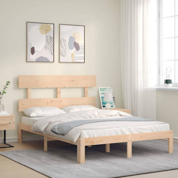 vidaXL Bedframe met hoofdbord massief hout 140x190 cm