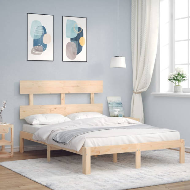 vidaXL Bedframe met hoofdbord massief hout 140x190 cm