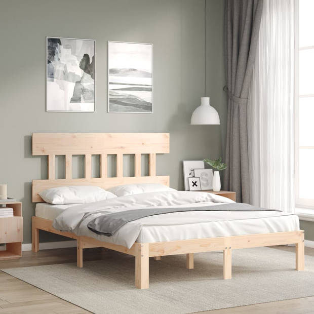 vidaXL Bedframe met hoofdbord massief hout 140x190 cm