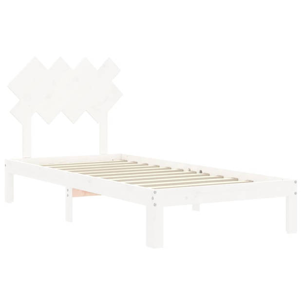 vidaXL Bedframe met hoofdbord massief hout wit 90x200 cm