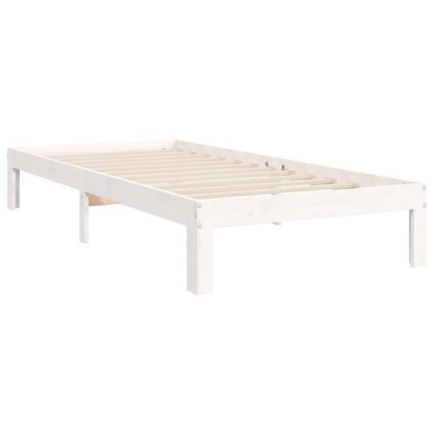 vidaXL Bedframe met hoofdbord massief hout wit 90x200 cm