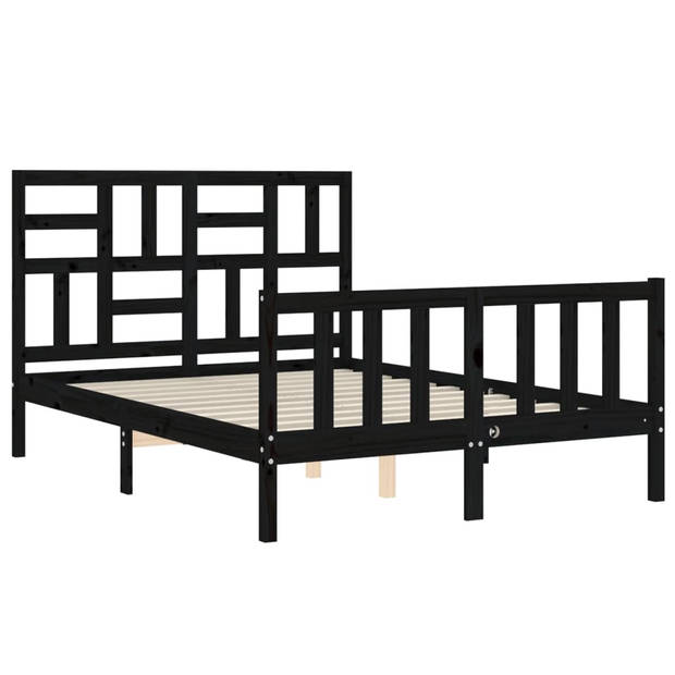 vidaXL Bedframe met hoofdbord massief hout zwart 120x200 cm