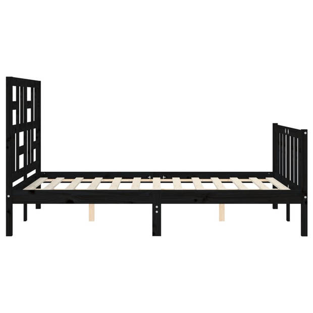 vidaXL Bedframe met hoofdbord massief hout zwart 120x200 cm