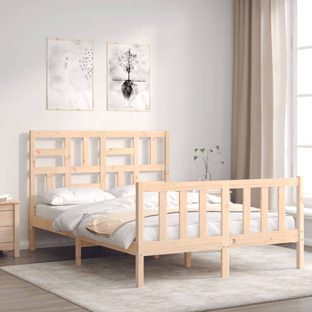 vidaXL Bedframe met hoofdbord massief hout 140x190 cm