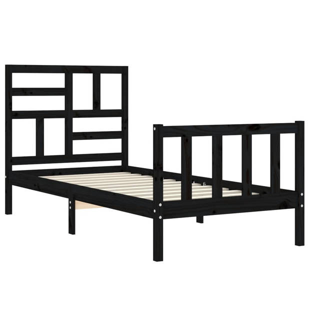 vidaXL Bedframe met hoofdbord massief hout zwart