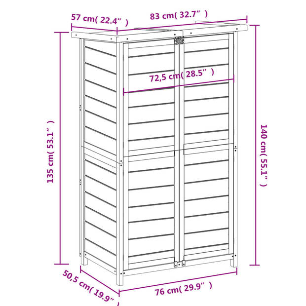 The Living Store Tuinschuur Gereedschapsschuur - 83 x 57 x 140 cm - Grenenhout