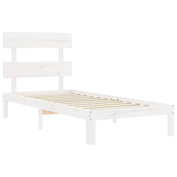 vidaXL Bedframe met hoofdbord massief hout wit 90x200 cm