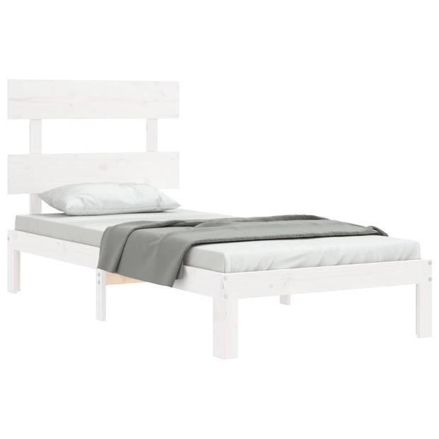 vidaXL Bedframe met hoofdbord massief hout wit