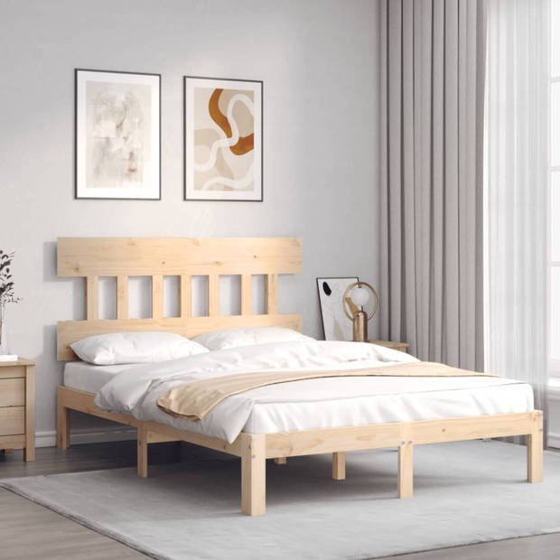 vidaXL Bedframe met hoofdbord massief hout 140x190 cm