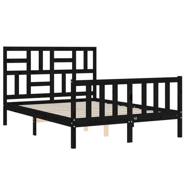 vidaXL Bedframe met hoofdbord massief hout zwart