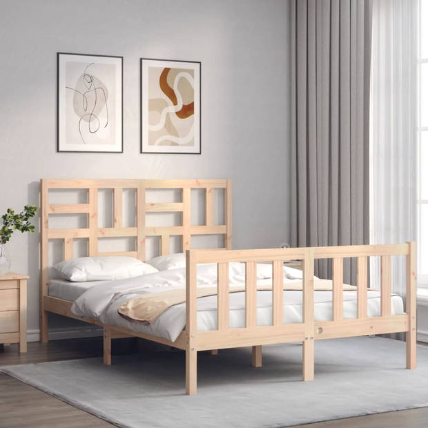 vidaXL Bedframe met hoofdbord massief hout 140x190 cm