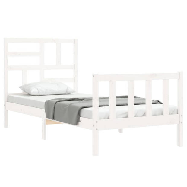 vidaXL Bedframe met hoofdbord massief hout wit 100x200 cm