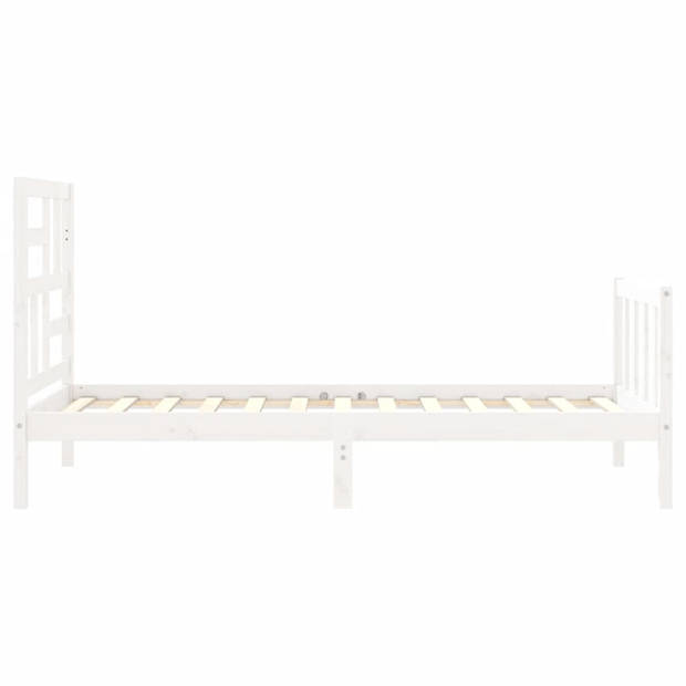 vidaXL Bedframe met hoofdbord massief hout wit 100x200 cm