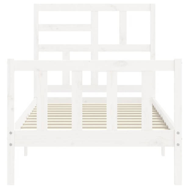 vidaXL Bedframe met hoofdbord massief hout wit 100x200 cm