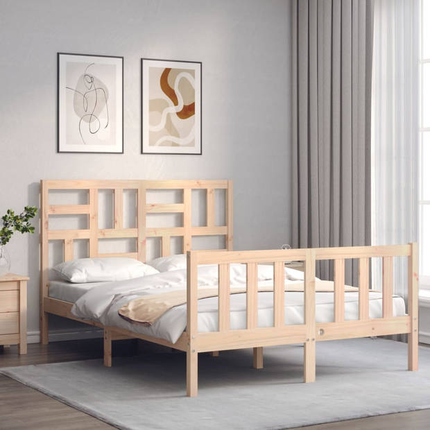 vidaXL Bedframe met hoofdbord massief hout 140x200 cm