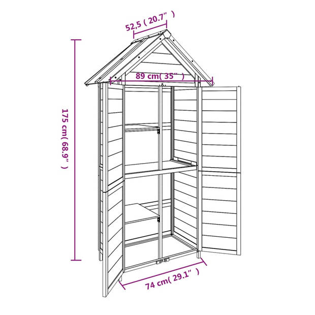 The Living Store Tuinschuur - Gereedschapsschuur - Afmetingen- 89 x 52.5 x 175 cm - Kleur- Grijs en wit - Materiaal-