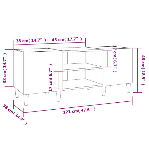 vidaXL Platenkast 121x38x48 cm bewerkt hout betongrijs