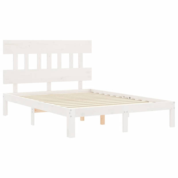 vidaXL Bedframe met hoofdbord massief hout wit 120x200 cm