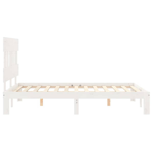 vidaXL Bedframe met hoofdbord massief hout wit