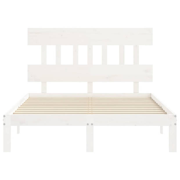 vidaXL Bedframe met hoofdbord massief hout wit 120x200 cm