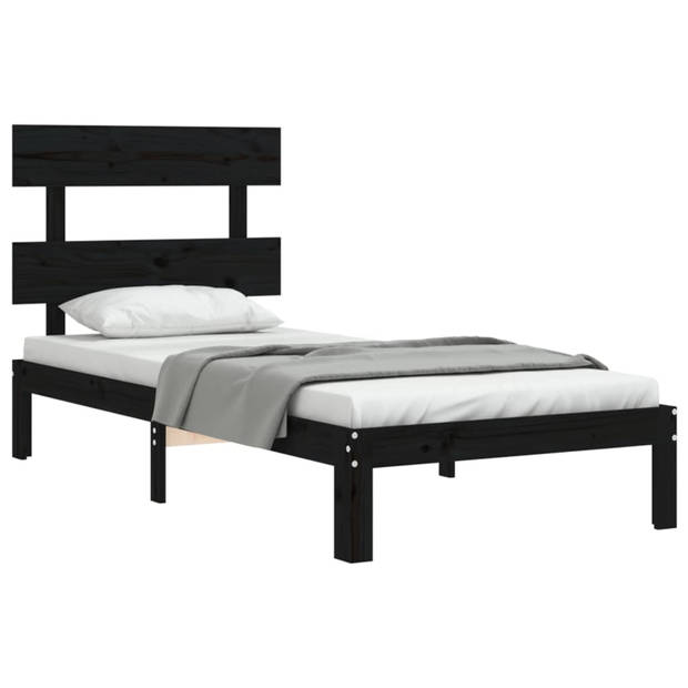 vidaXL Bedframe met hoofdbord massief hout zwart 100x200 cm