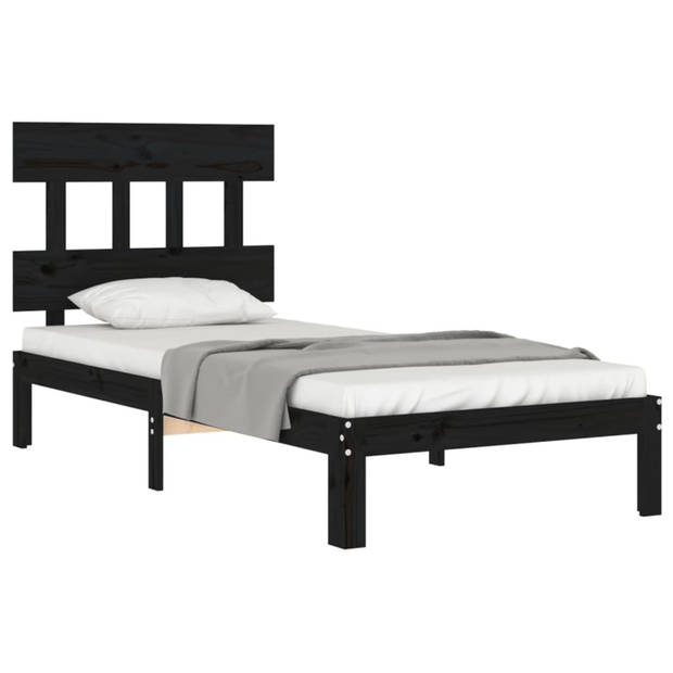 vidaXL Bedframe met hoofdbord massief hout zwart 100x200 cm