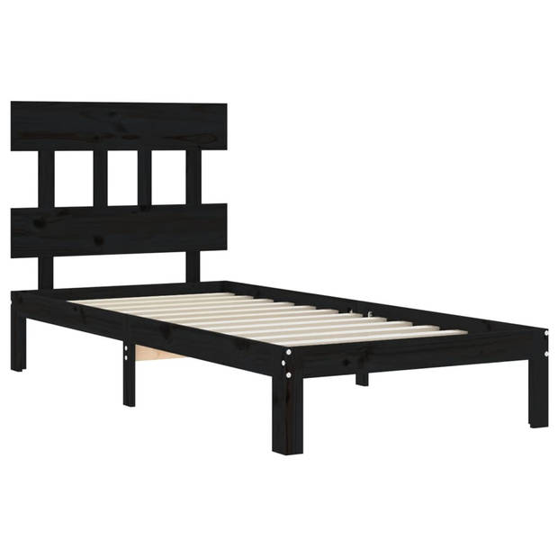 vidaXL Bedframe met hoofdbord massief hout zwart 100x200 cm