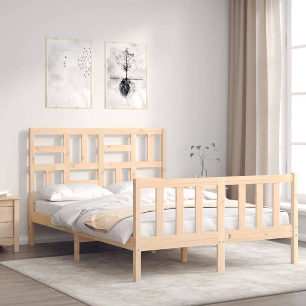 vidaXL Bedframe met hoofdbord massief hout 140x200 cm