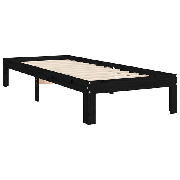 vidaXL Bedframe met hoofdbord massief hout zwart 100x200 cm