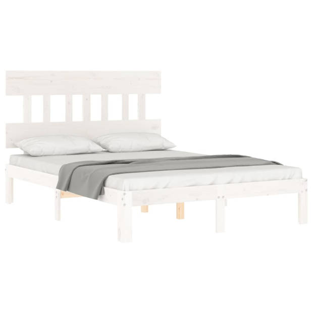 vidaXL Bedframe met hoofdbord massief hout wit