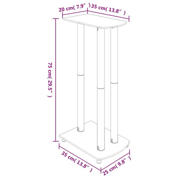 vidaXL Luidsprekerstandaards 2 st 3 pijlers gehard glas zilverkleurig
