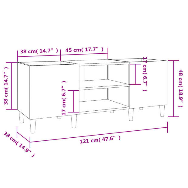 vidaXL Platenkast 121x38x48 cm bewerkt hout grijs sonoma eikenkleurig